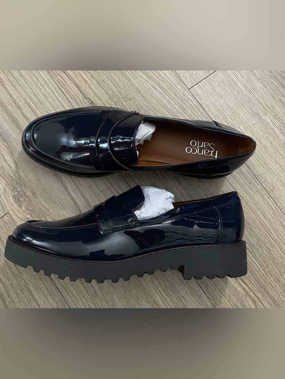 Franco Sarto Cassandra Navy Patent Faux Leather Loafers - Picture 12 of 13
